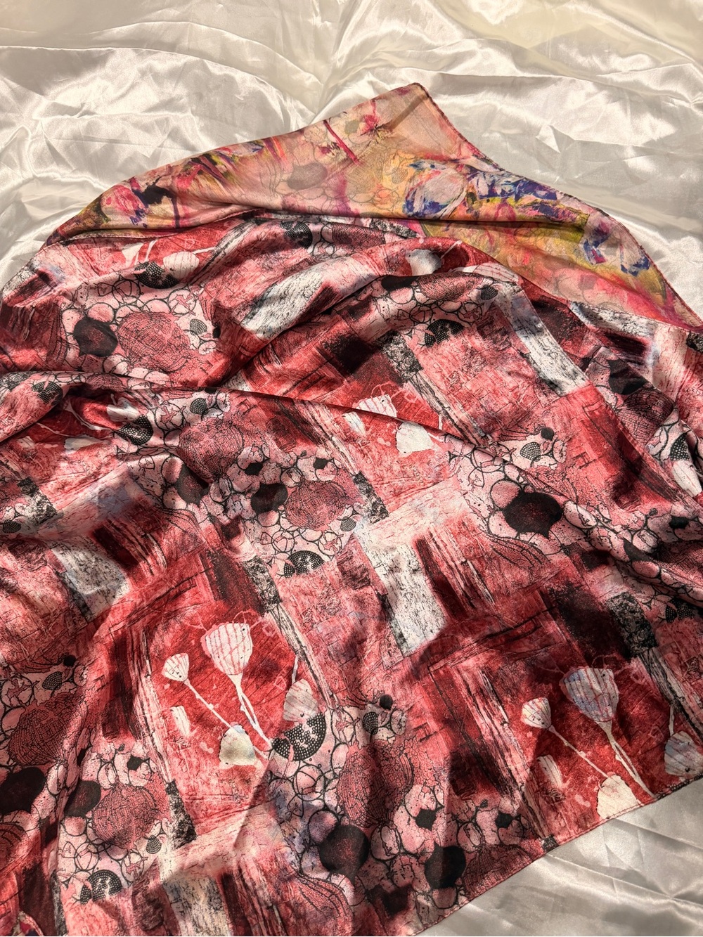 Floral Abstract pink Satin Scarf